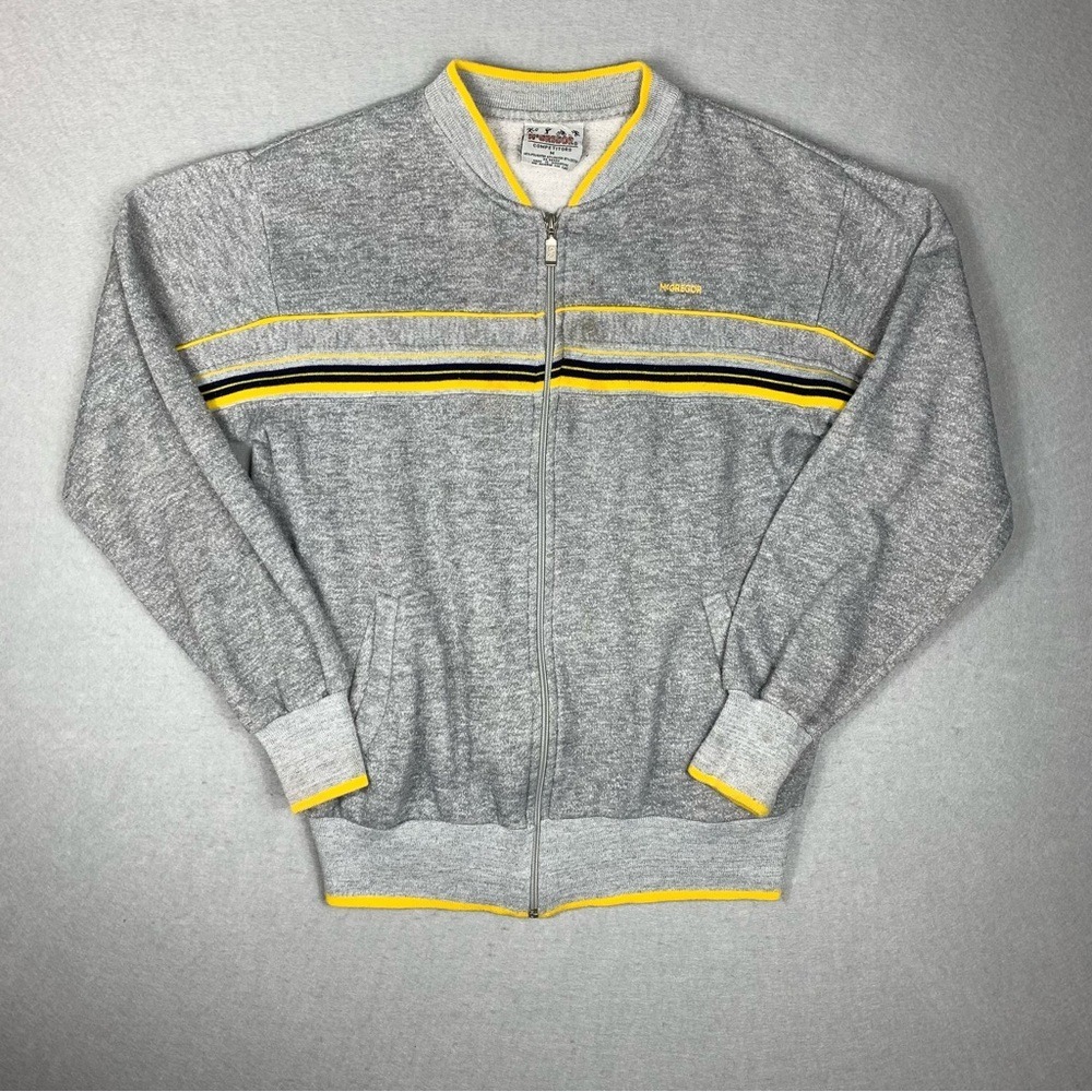 Vintage McGregor Competitors Jacket Mens Med Gray Yellow Striped Zip Track Top